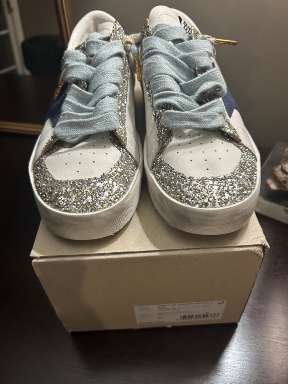 Golden Goose  White Sneakers with Silver Glitter